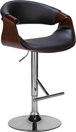 Барний стілець CLP Foley з штучної шкіри, з підлокотниками та спинкою, регульована висота, дерево, штучна шкіра, горіх/чорний