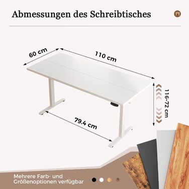 Регульований стіл Klicelor, електричний, з пам'яттю, 110 x 60 см, білий
