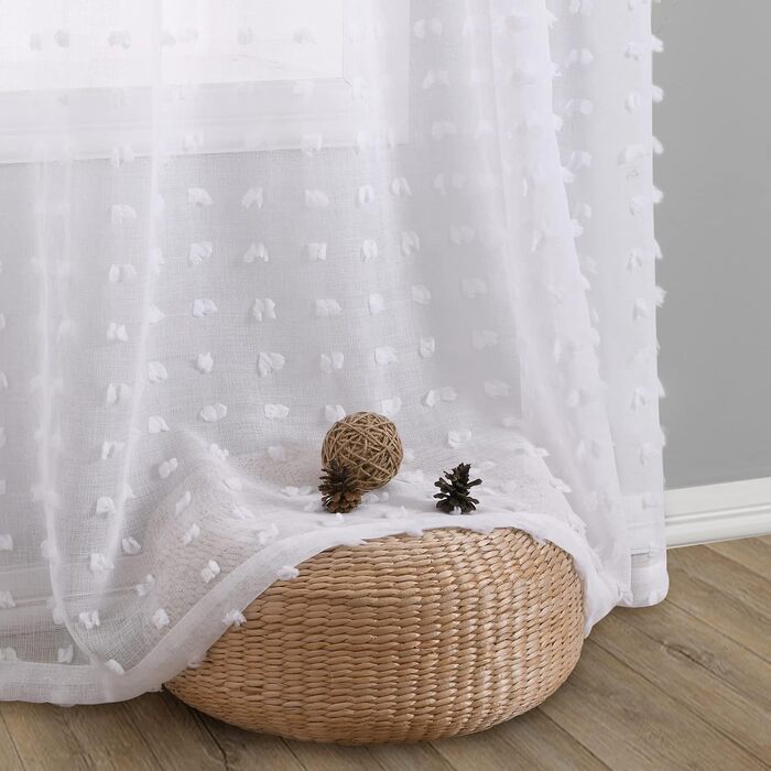 Штори Joywell Pom Pom Boho, комплект 2, 140x245 см, білий, прозора точкова текстура