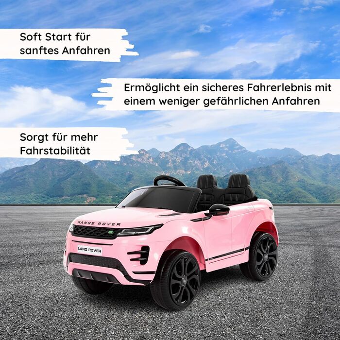 Дитячий електромобіль Range Rover Evoque, ліцензійний, 12V, MP4, шкіряне сидіння, рожевий