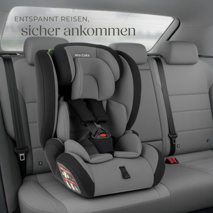 Автокрісло Tectake з 5-точковим ременем, i-Size, бічний захист, для дітей 76-150 см (до 36 кг), бустер, темно-сірий/чорний