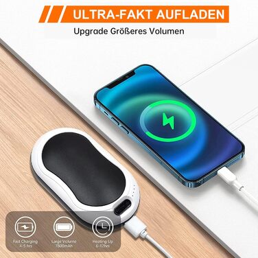 Електричний грілка для рук USB з акумулятором 10000mAh, 3 режими температури, для жінок та чоловіків, Outdoor, чорний