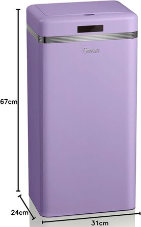 Відро для сміття Swan Retro з датчиком руху, 45 л, метал, фіолетовий (інтелектуальний контейнер для переробки відходів, великий об'єм, вінтажний дизайн)