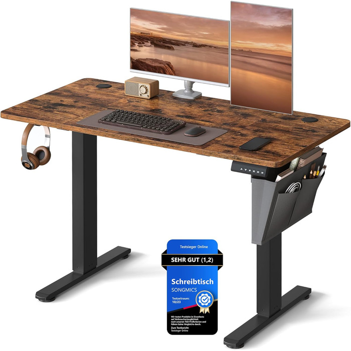 SONGMICS Електричний стіл для роботи, 120x60 см, регулювання висоти, пам'ять на 4 положення, для офісу, вінтажний коричневий, LSD132K01