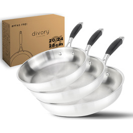 Набір сковорідок з нержавіючої сталі PURA 20, 24, 28 см – без покриття PTFE/PFOA, для індукції та всіх плит