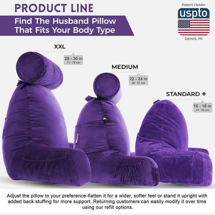 Подушка для чоловіків з підлокітниками - сіра, для читання та відпочинку в ліжку. Преміум піна з ефектом пам'яті, знімна подушка для шиї на еластичному шнурі.