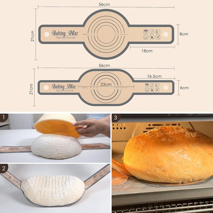 Набір для закваски з силікону MQFORU: 30 шт. Заквасочні корзини (28см круглі, 29см овальні), скляна тара 730мл, щітка, скребок. Для випікання хліба.