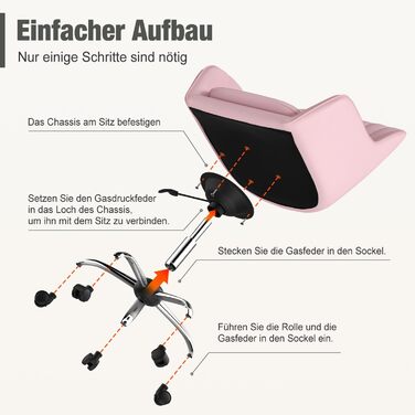 Крісло для робочого столу Daccormax, крісло для туалетного столика, обертове крісло до 150 кг, офісне крісло з регулюванням висоти, крісло для дому з м'якою оксамитовою оббивкою, комфортне для робочого кабінету, спальні, офісу, рожеве/рожеве