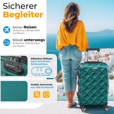 Набір дорожніх валіз KESSER з 3 предметів, жорсткий корпус ABS, кодовий замок, ваги для багажу та дорожній гаманець, колеса 360°, колір Petrol Teal