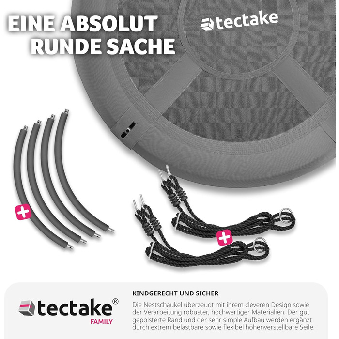 Шоукель Tectake® Nestschaukel: зручний та міцний гамак-шоукель для дітей та дорослих. Максимальне навантаження до 300 кг. Підходить для саду, дитячої кімнати. Діаметр 120 см та 100 см.