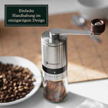 Ручна кавомолка з нержавіючої сталі з керамічним жорном | 6 ступенів помолу | для еспресо та фільтр-кави | ідеальна для дому | срібна