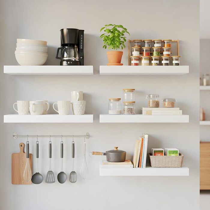 Набір полиць настінних 4 шт. для декору та книг з МДФ, білі 40x14x3 см