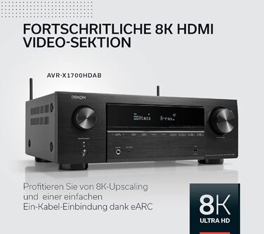 Канальний AV-ресивер Denon AVR-X1700HDAB, Dolby Atmos, DTSX, 8K HDMI, Bluetooth, Wi-Fi, HEOS, Alexa, 7.2-