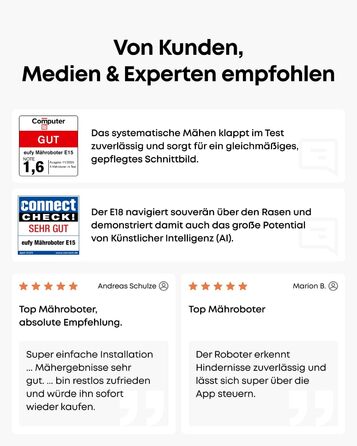 Робот-газонокосарка eufy E15 без дроту, до 800 м², TrueVision, навігація, уникнення перешкод, керування через додаток