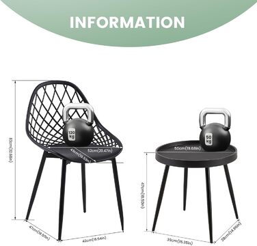 Набір меблів для балкона на 2 особи: стіл та 2 стільці, чорний колір. Регульовані ніжки, підходить для балкона, тераси та саду