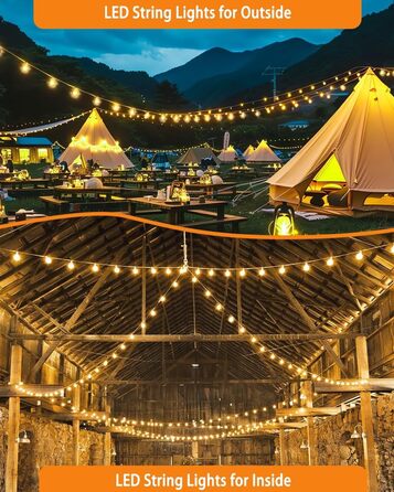 LED гірлянда для зовнішнього використання, G40 лампочки, ABS пластик, сонячна, вологостійка, для романтичного декору саду та балкону (24V, 20M, 33 лампочки)