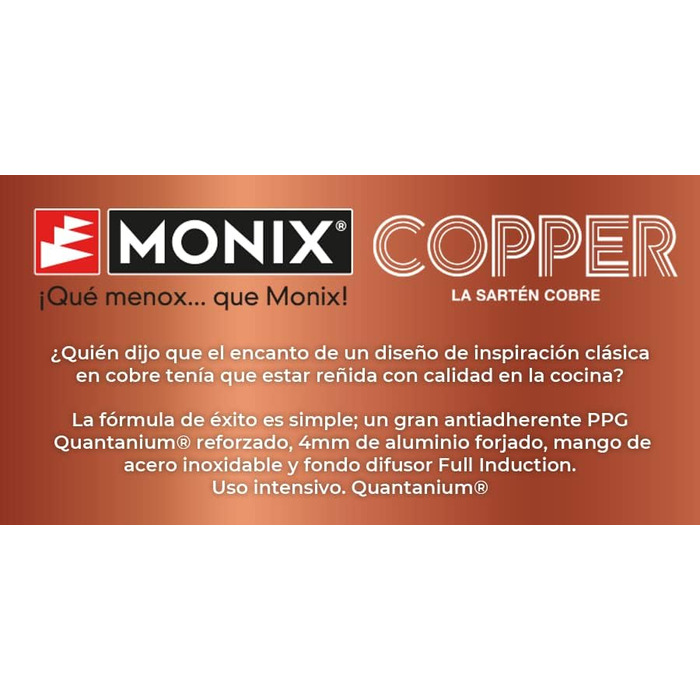 Набір сковорідок Monix Copper, ефект міді, кований алюміній, з антипригарним покриттям, з частинками титану, для всіх типів кухонь, індукційні, 20-24-28 см