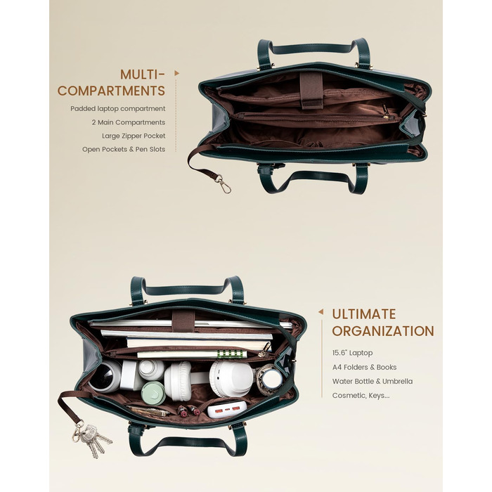 LOVEVOOK Сумка для жінок велика, шопер для ноутбука, сумка для роботи, офісна сумка, з PU шкіри, на плечі, для навчання, тоут-сумка для роботи, бізнесу, університету (15,6 дюймів, темно-зелений)