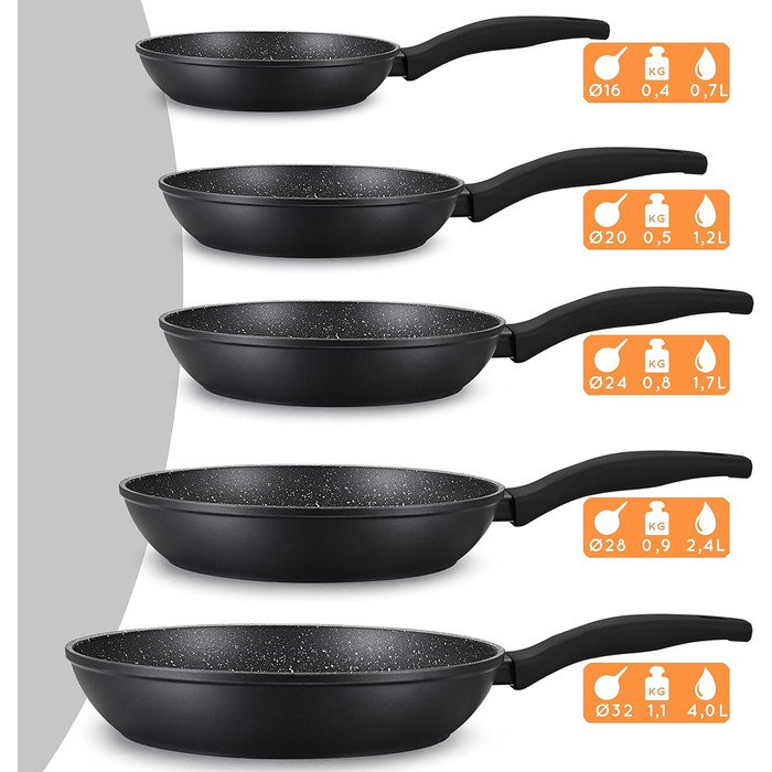 Сковорода DIVORY 24 см - Універсальна сковорода з антипригарним покриттям для всіх типів плит - Безпечні ручки, можна мити в посудомийній машині (чорна, 24 см)