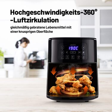 Фритюрниця Lauben Hot Air Fryer 4000BC, циркуляція гарячого повітря на 360, ємність 4 л, потужність 1600 Вт, 8 програм, можна мити в посудомийній машині, регульована температура 120 - 200