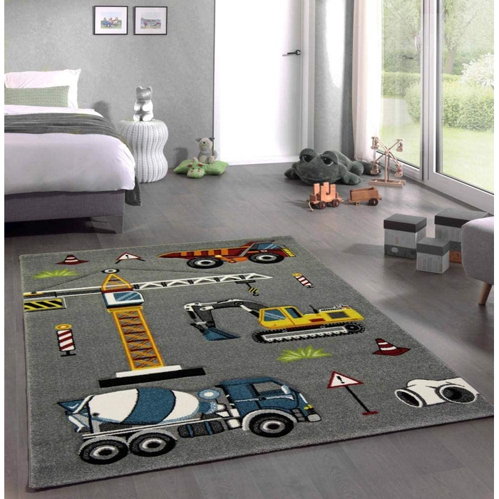 Дитячий килим CARPETIA, килим для дитячої кімнати, екскаватор для будівельного майданчика, сірий, жовтий, червоний, помаранчевий, Розмір 120x170 см