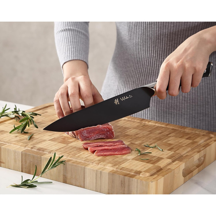 Набір кухонних ножів Wakoli Titanium Noir (5 предметів) з бруском - професійний набір кухонних ножів з титанового покриття, нержавіюча сталь, чорний колір, магнітний бруск