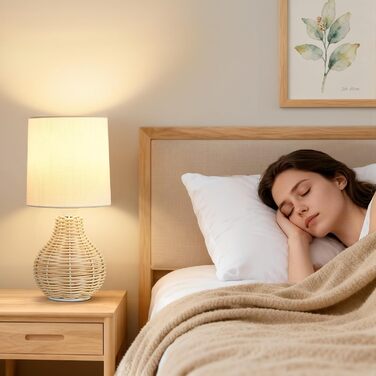 Настільна лампа GyroVu 2 шт. з ротангу, Бохо стиль, цоколь E27, для спальні, вітальні, читання