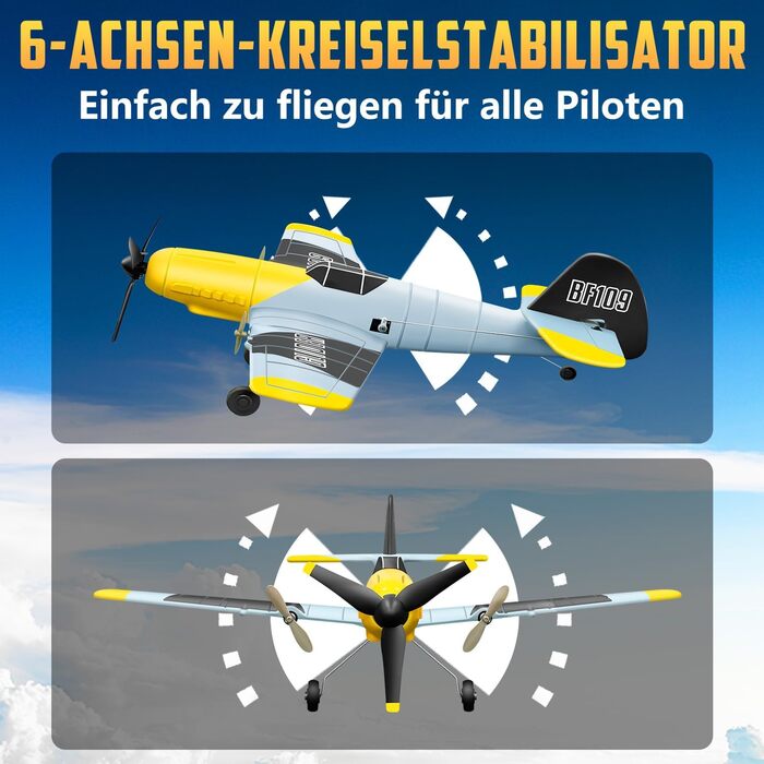 Літак на радіокеруванні HAWK'S WORK P-51D Mustang 2.4GHz, 6-осьовий гіростабілізатор, готовий до польоту, для дітей та початківців (сірий)