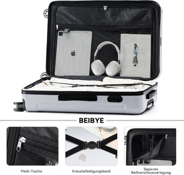 Валіза BEIBYE Twin Wheels Hardcase, XL-L-M, 14 кольорів, сріблястий, ручна поклажа (55см)