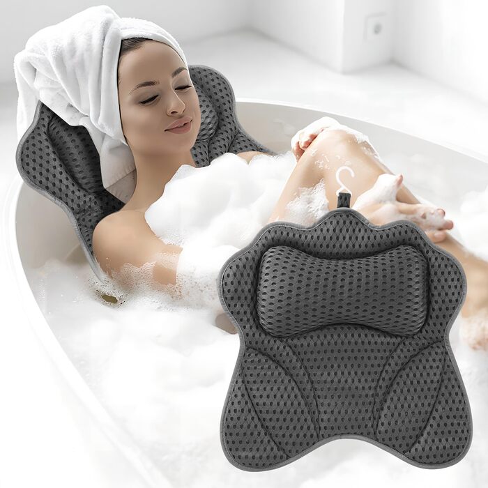 Подушка для ванни 4D сітка з присосками, підтримка шиї, плечей, голови та спини, сіра