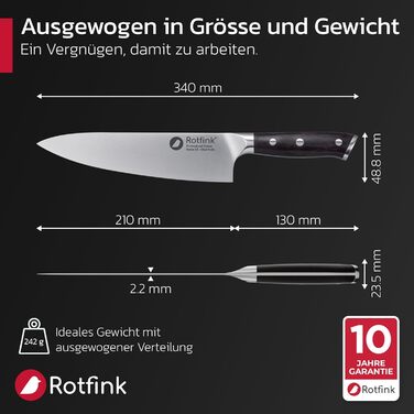 Ніж кухарський Messer 18 см, професійний, з нержавіючої сталі, з ергономічною ручкою з ебоні, кут заточування 15°, подарункова коробка, гарантія 10 років