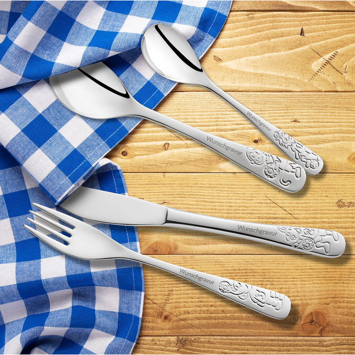 Дитячий столовий набір Ballfreunde з гравіюванням імені - унікальний дитячий столовий набір з гравіюванням, персоналізований хрещення для хлопчика/дівчинки, персоналізований столовий прилад, персоналізовані подарунки для дітей (4 шт.)