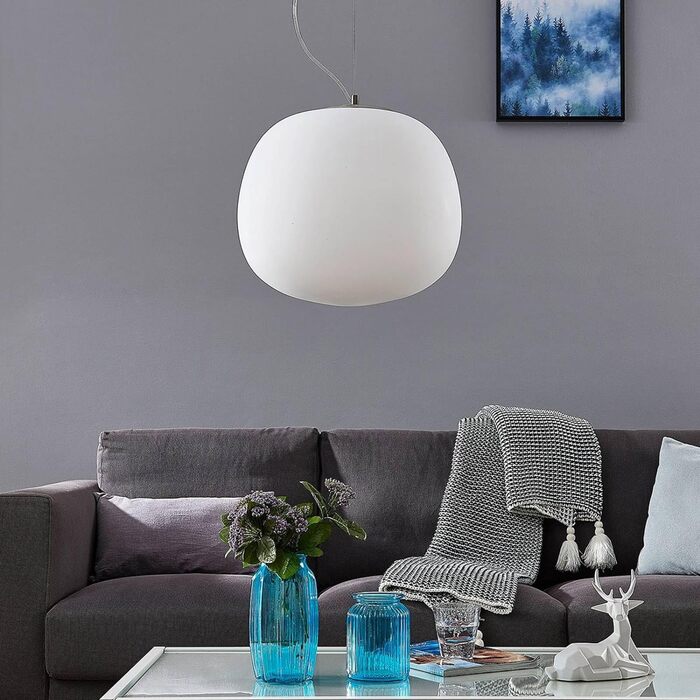 Підвісний світильник Lindby (Модерн) білий зі скла для кухні (1 полум'я, Е27) - Стельовий світильник, Лампа для обіднього столу, Підвісна лампа, Підвісна лампа, Кухонний світильник