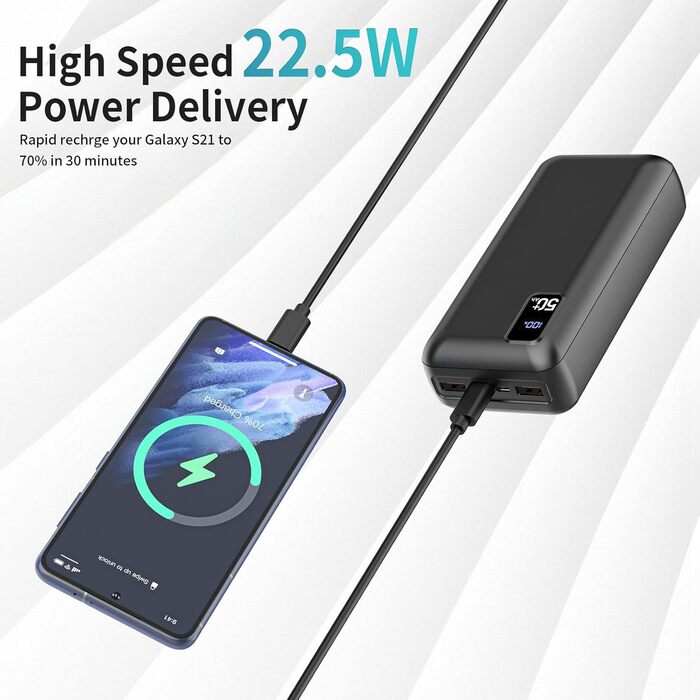 Power Bank 50000mAh з LED дисплеєм та 3 виходами/2 входами. Швидка зарядка 22.5W/PD20W. Портативний акумулятор для iPhone 16/15/14/13/12 Pro Max