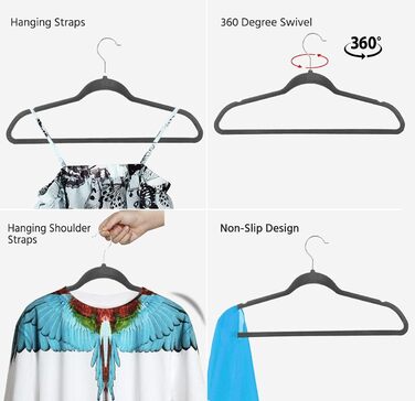 Плечики для одягу Yaheetech, 100 шт. - плечики для костюмів, ручки на 360°, неслизька поверхня, сірі