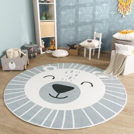 Дитячий килимок, який можна прати, Дитячий килим Круглий ігровий килим Левовий ведмідь Візерунок, Колір Сірий, Розмір 100 см Круглий 100 см Круглий сірий
