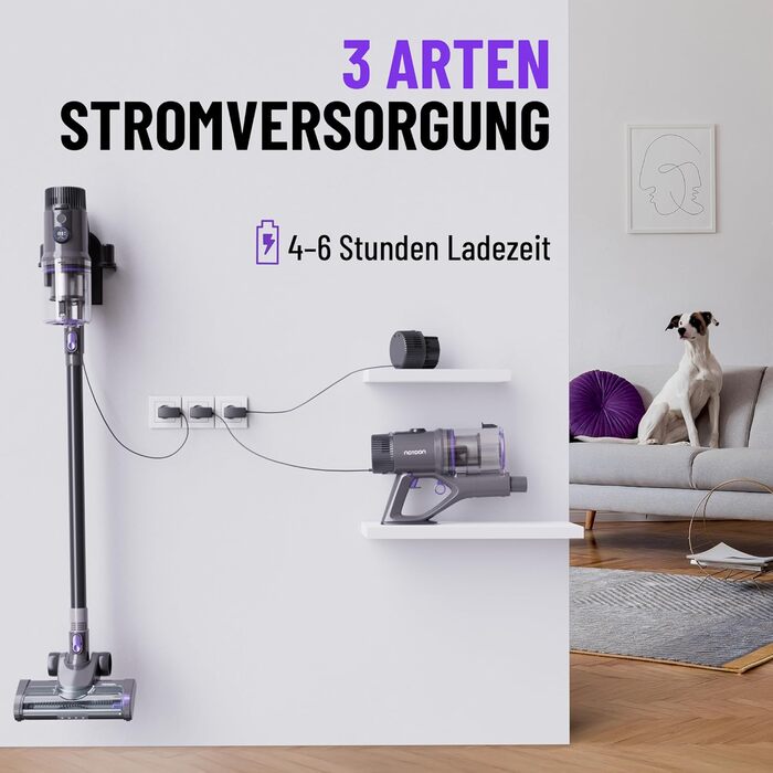 Бездротовий пилосос Noaton Akku 50000 Pa з LED-дисплеєм та HEPA-фільтром, для твердих поверхонь, килимів та шерсті тварин (AVC600)