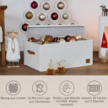 Преміум коробка для зберігання новорічних прикрас LOVE IT STORE IT - 30 відділень, 58x36x25 см, бежева