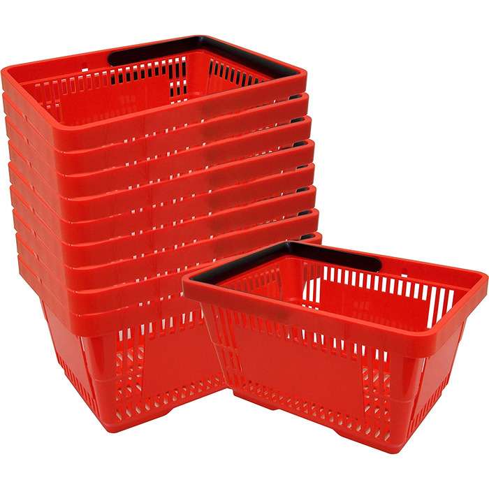 Пластикових кошиків для покупок з ручкою 20 літрів 40 см штабельовані червоні, 10