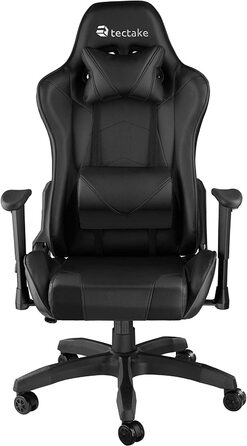 Офісне крісло TecTake 800728, гоночне ігрове крісло з високою спинкою, включаючи. Поперекова опора і подушка для шиї-різні кольори- (чорний-чорний / 403209)