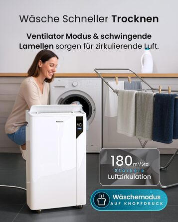 Електричний осушувач повітря Pro Breeze 20L - для приміщень до 35м², з функцією сушіння білизни, датчиком вологості, таймером та фільтром. Захист від плісняви. Керування через додаток.