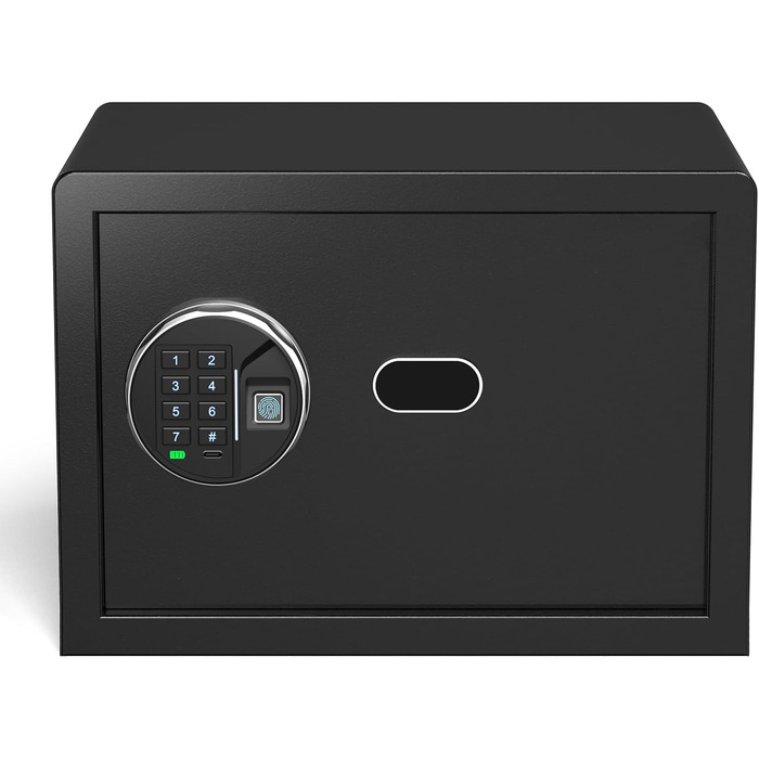 Сейф Grimtron з біометричним сканером відбитків пальців – 22L, LED-підсвічування, тихий режим, захист від злодіїв, нержавіюча сталь, чорний