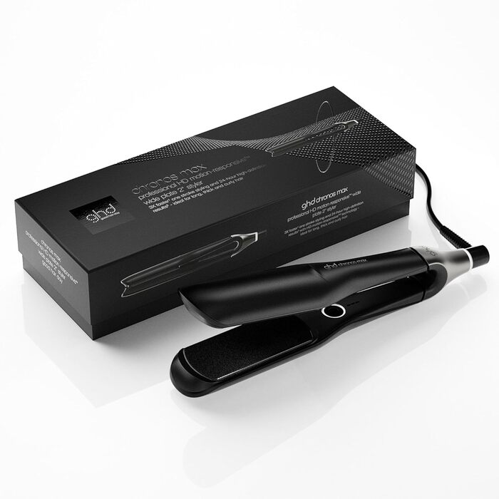 Випрямляч для волосся ghd Chronos Max з широкими пластинами, чорний колір - швидке укладання, блиск, менше пуху, 24 години фіксації, без пошкодження волосся, ідеально для густого та кучерявого волосся