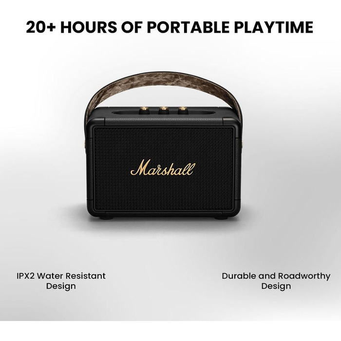 Портативна Bluetooth колонка Marshall Kilburn II, водостійка, чорна з латунню