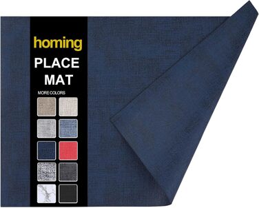 Набір підкладок під тарілки з екошкіри, 6 шт. - Водостійкі, легко миються, для кухні та обіднього столу (Темно-морська блакить, середній)