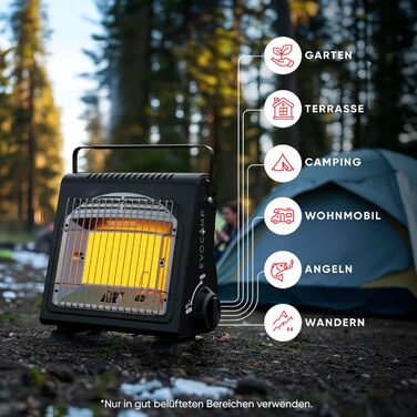 EVOCAMP Портативна газова опалювальна техніка, 1.7 кВт, керамічна, для дому та відпочинку на природі (ODS)