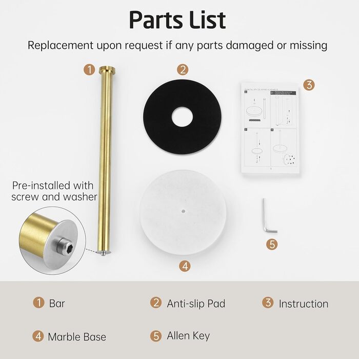 Тримач для паперових рушників KES з мармуром та нержавіючої сталі SUS304, настільний, золотого кольору, 14 см (KPH100S14B-2)