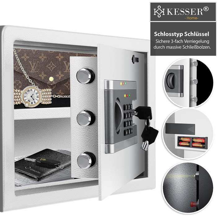 KESSER® Електронний сейф | 38x30x30 см | з батарейним блоком | Вбудоване освітлення | Сейф для підлоги та стіни | Меблевий сейф | Срібний