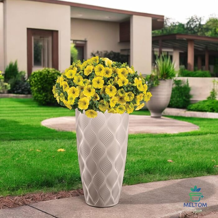 Горщик для квітів MELTOM Blumenkübel – круглий, знімний вкладиш, 3D-декор, бежевий (Taupe), XL