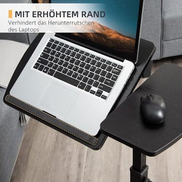 Мобільний бічний стіл Підставка для ноутбука з колесами Стіл для ноутбука Регульований по висоті поворотний бічний столик для офісу Вітальні Чорний 58 x 34 x 72-90 см